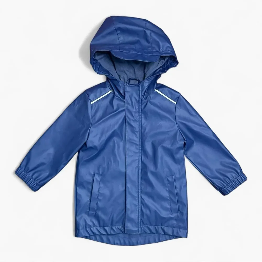 Cat & Jack Toddler Lined Rain Jacket Blue Hooded Waterproof Coat 18M Unisex